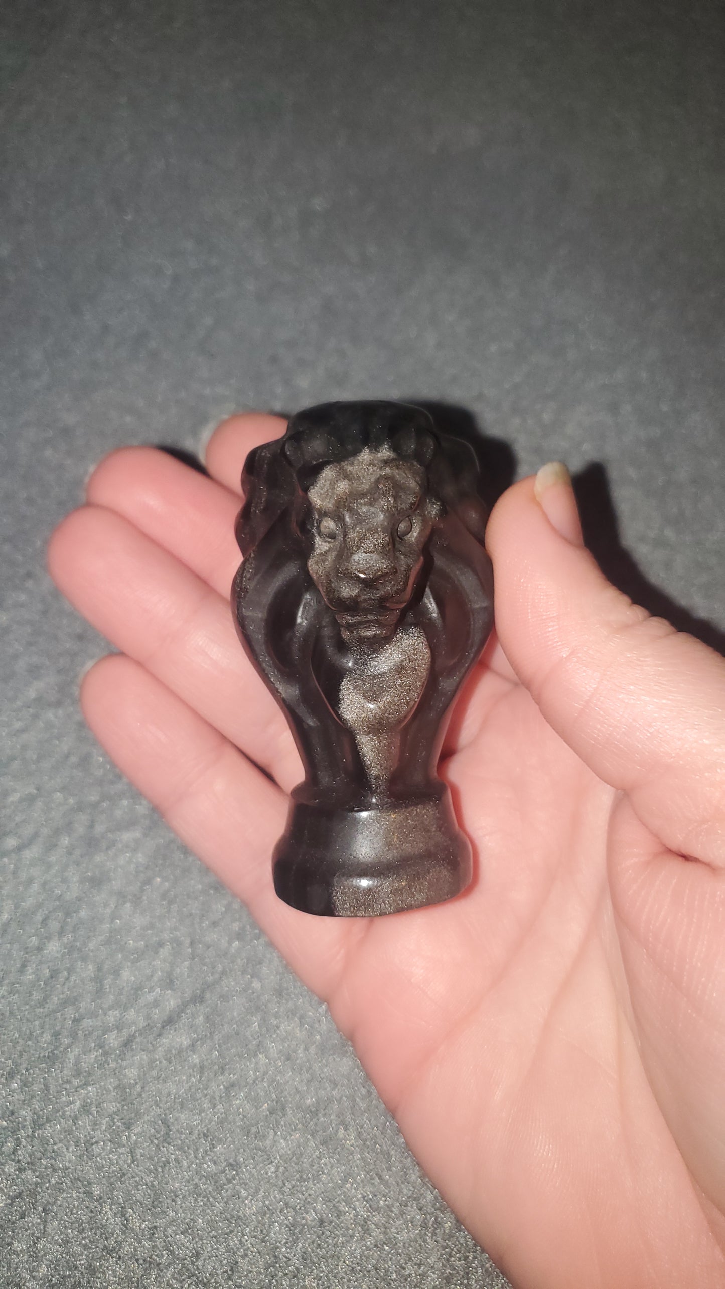 Silver Sheen Obsidian Lion Head