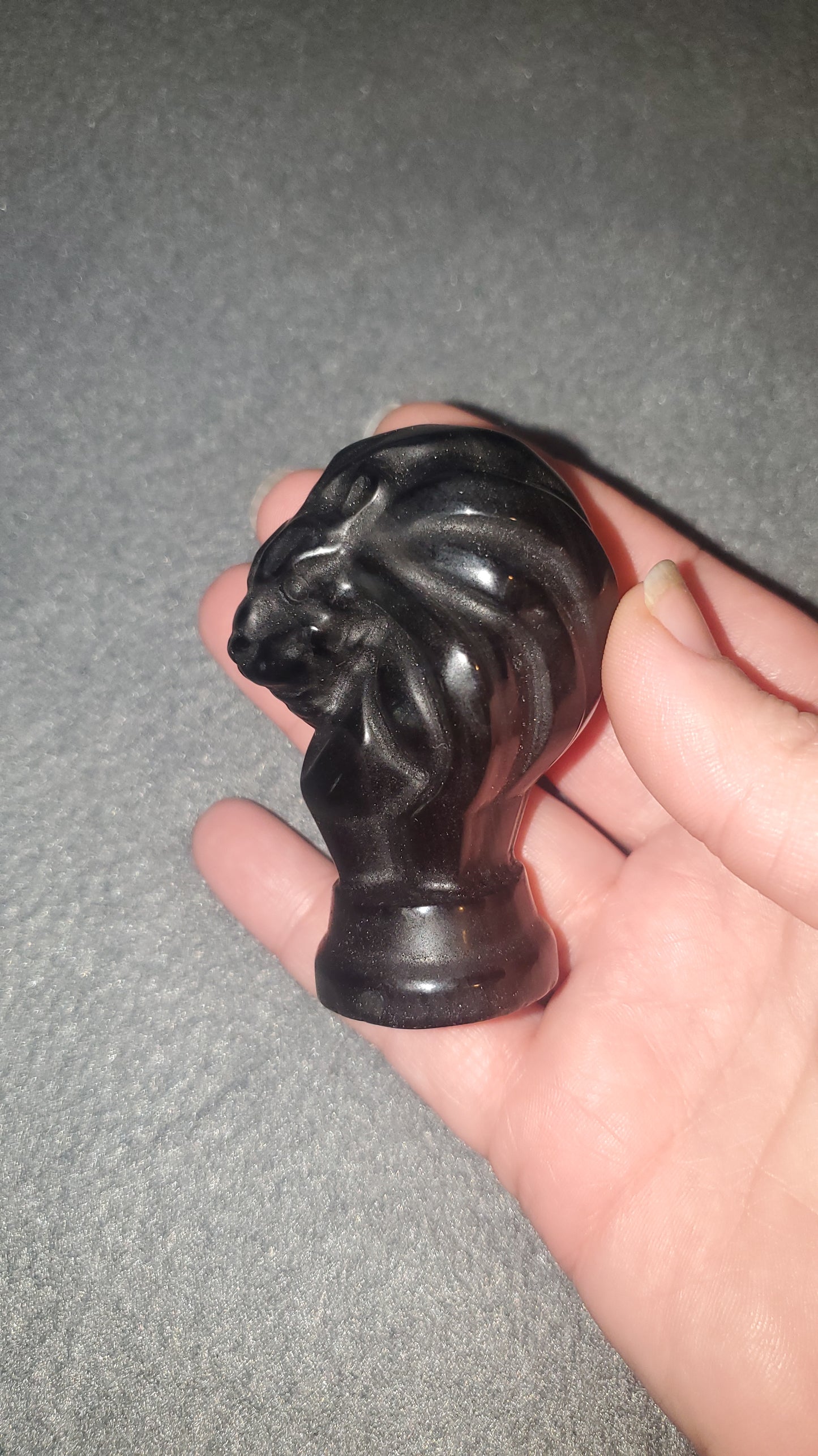 Silver Sheen Obsidian Lion Head