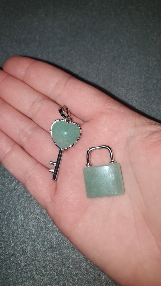 Green Adventurine Lock And Key Pendant