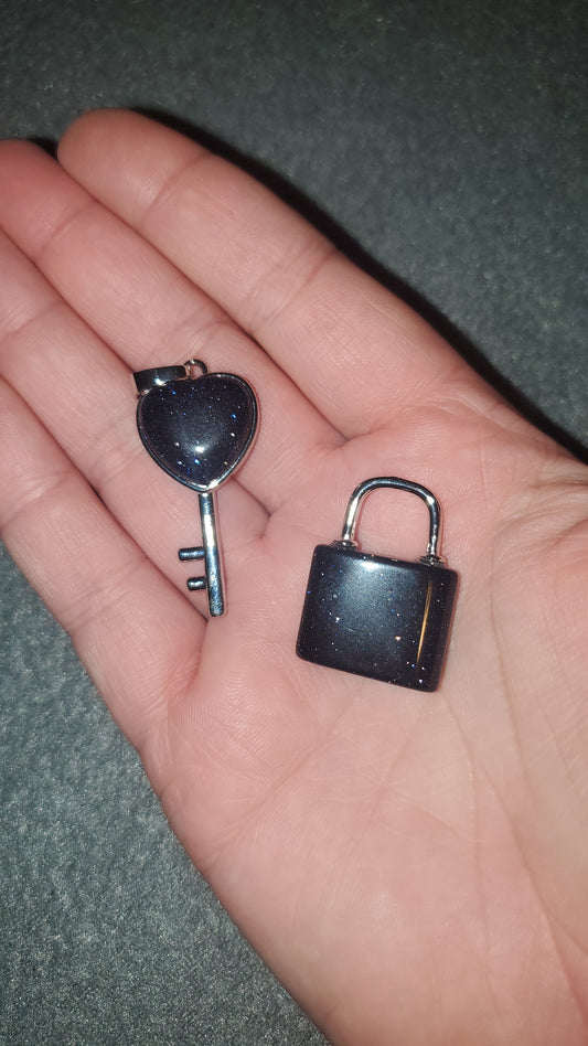 Blue Sandstone Lock And Key Pendant