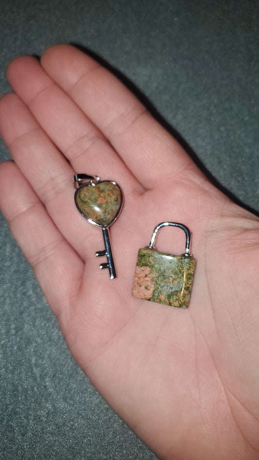 Unakite Lock and Key Pendants