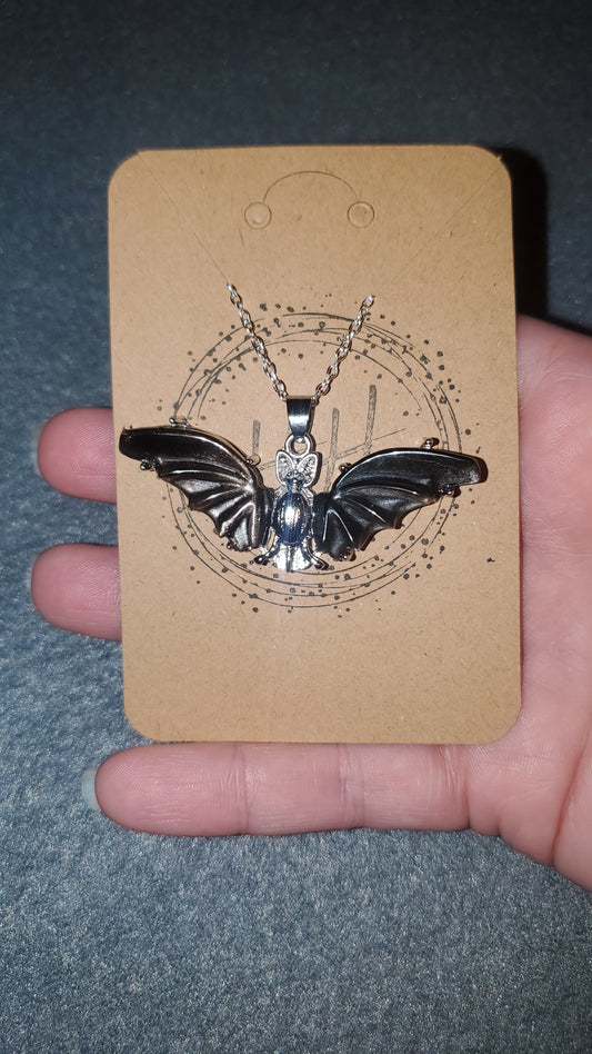 Silver Sheen Obsidian Bat Necklace