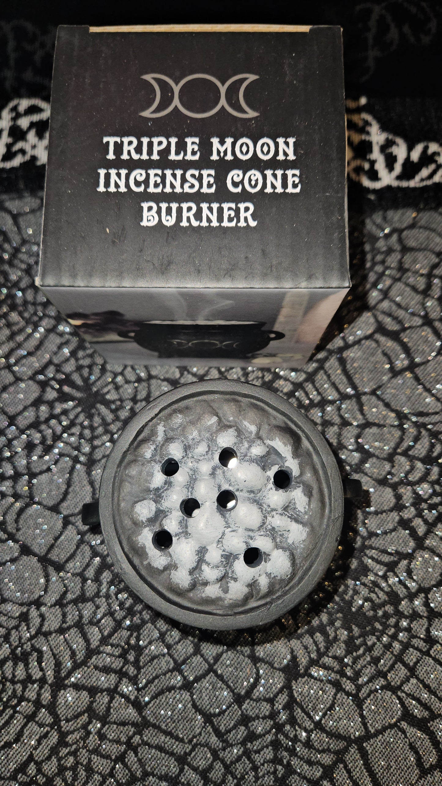 Triple Moon Cauldron Incense Cone Holder