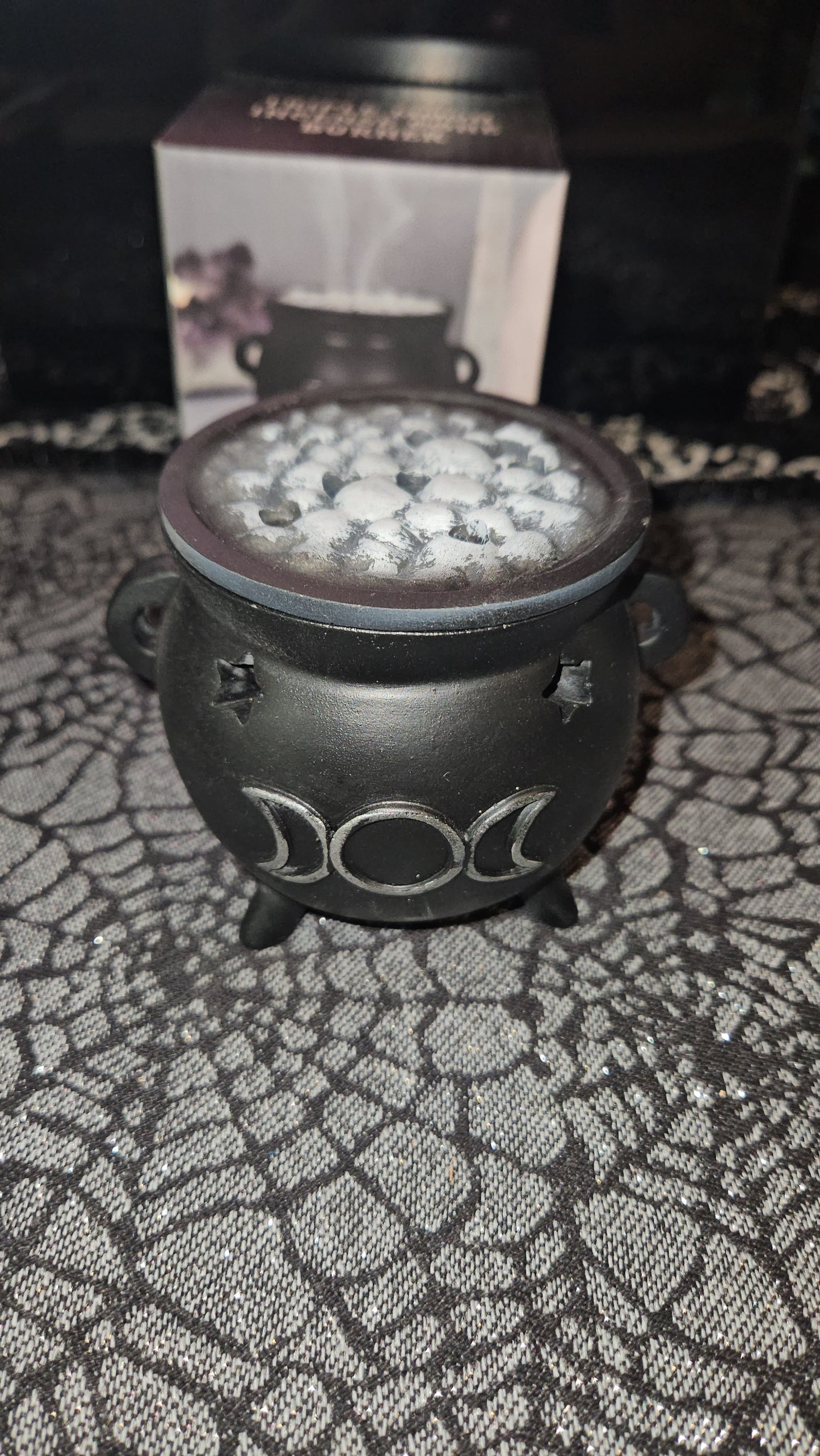 Triple Moon Cauldron Incense Cone Holder