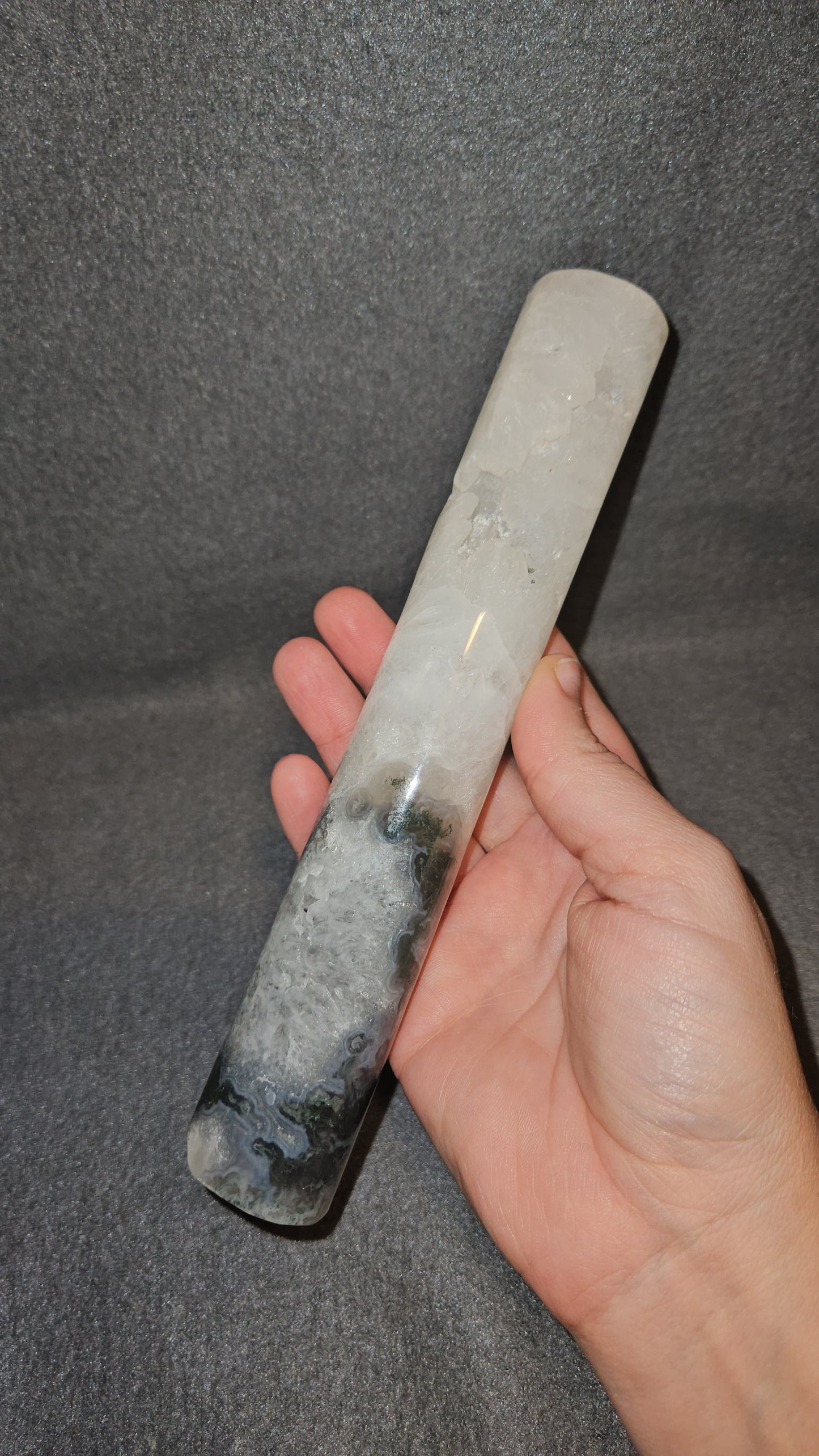 Moss Agate Wand with Stand