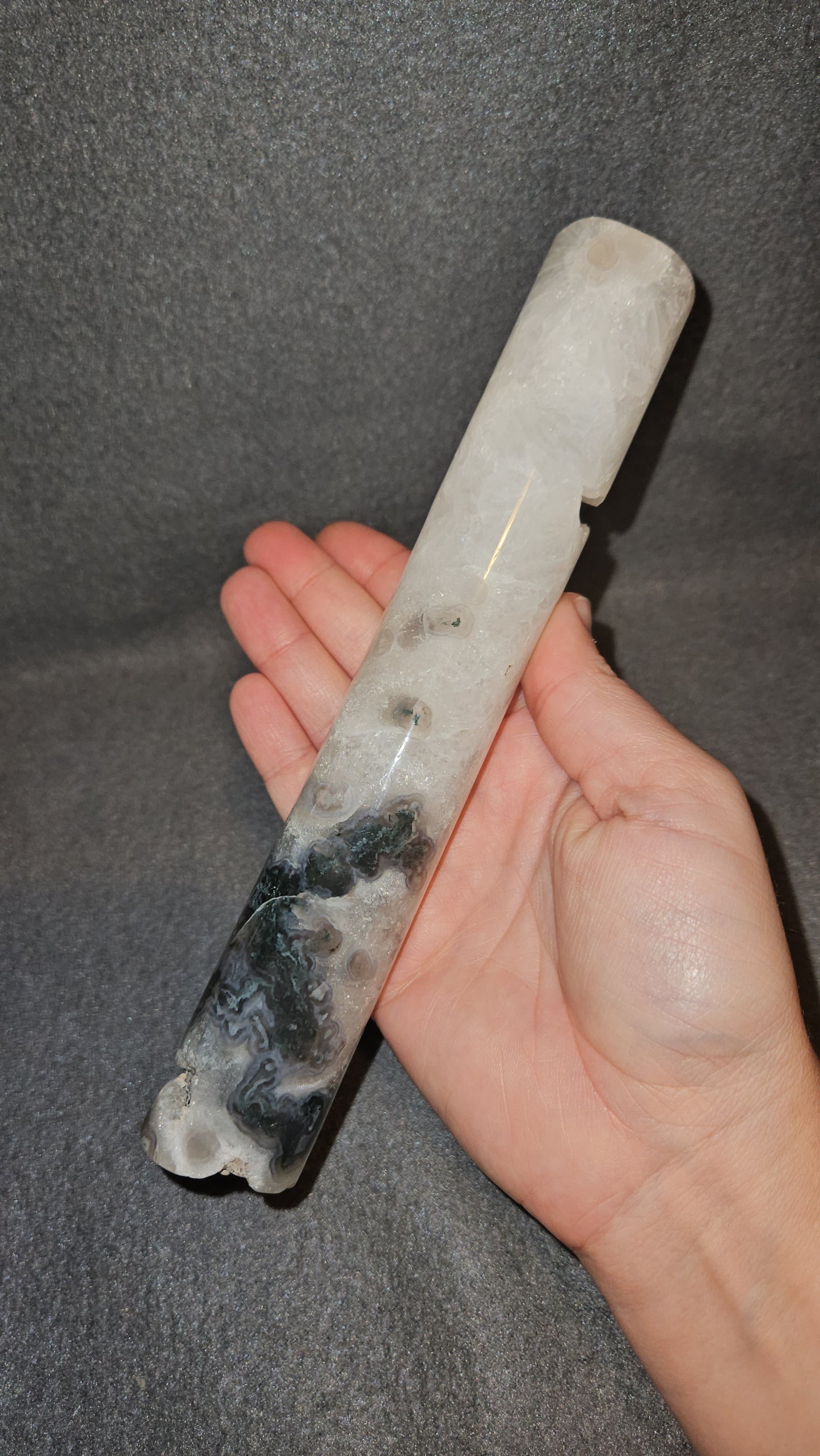 Moss Agate Wand with Stand