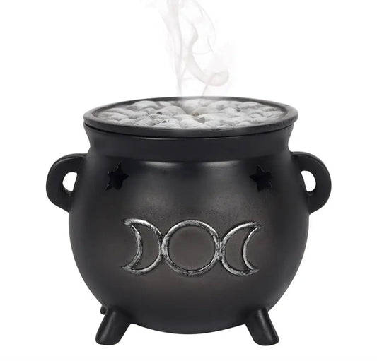 Triple Moon Cauldron Incense Cone Holder