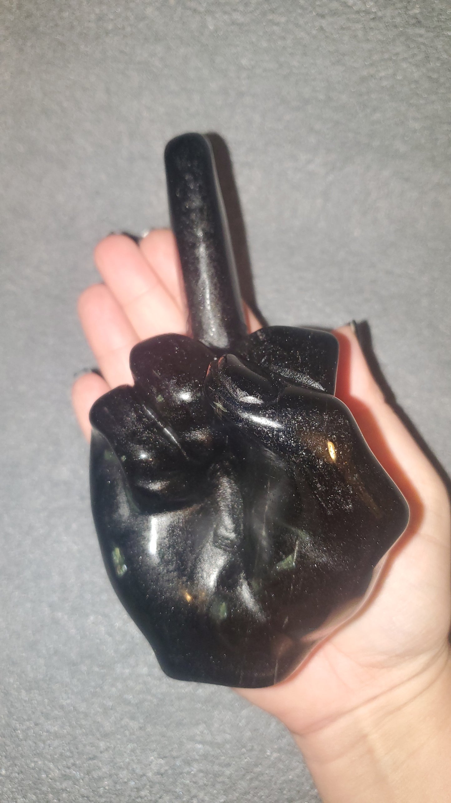 Black Obsidian Life Size Middle Finger