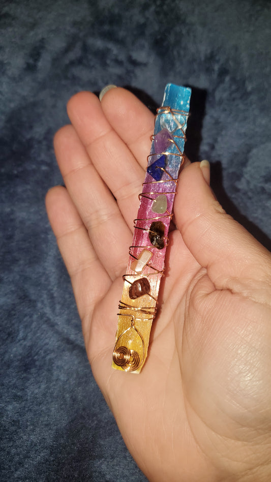 Chakra Wrapped Aura Selenite Stick