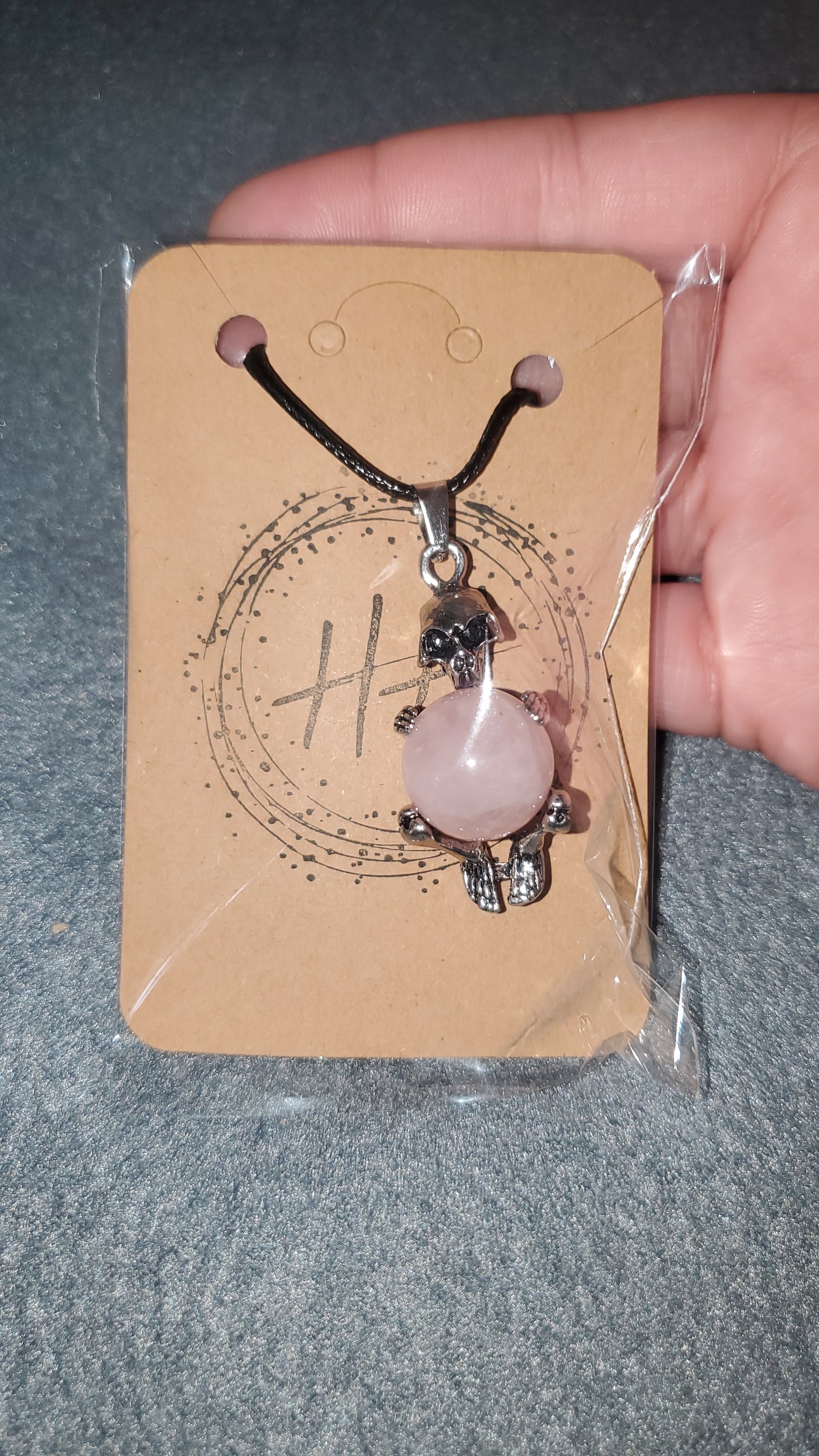 Rose Quartz Skull Necklace